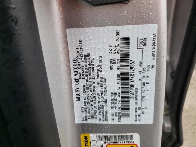 3FA6P0HD7KR129357 2019 FORD FUSION, photo no. 12