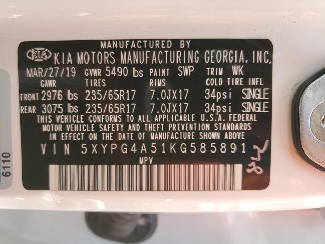 5XYPG4A51KG585891 KIA SORENTO LX