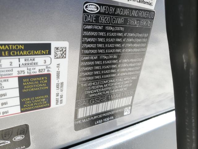 2021 LAND ROVER RANGE ROVE - SALGS2SE1MA417035
