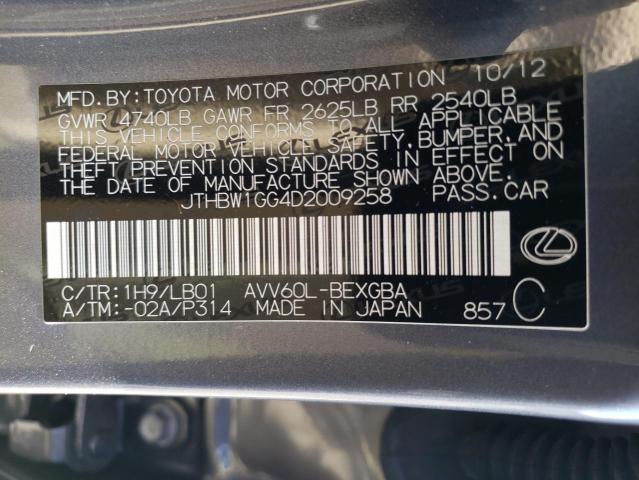 2013 Lexus Es 300H VIN: JTHBW1GG4D2009258 Lot: 71244813