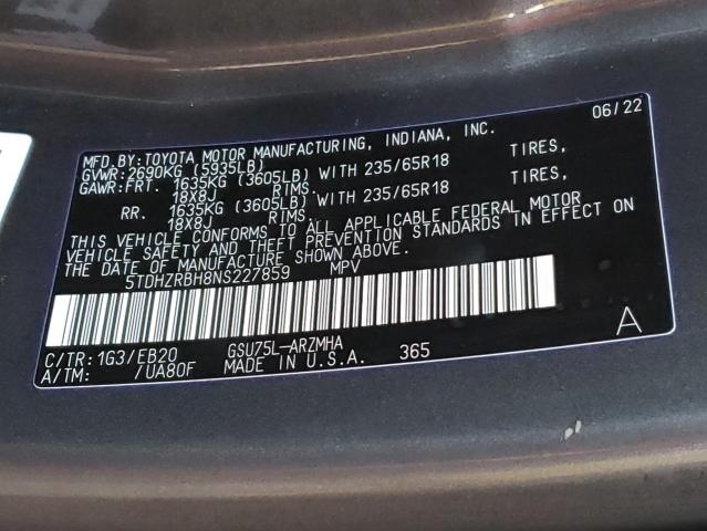 VIN 5TDHZRBH8NS227859 2022 Toyota Highlander, Xle no.13