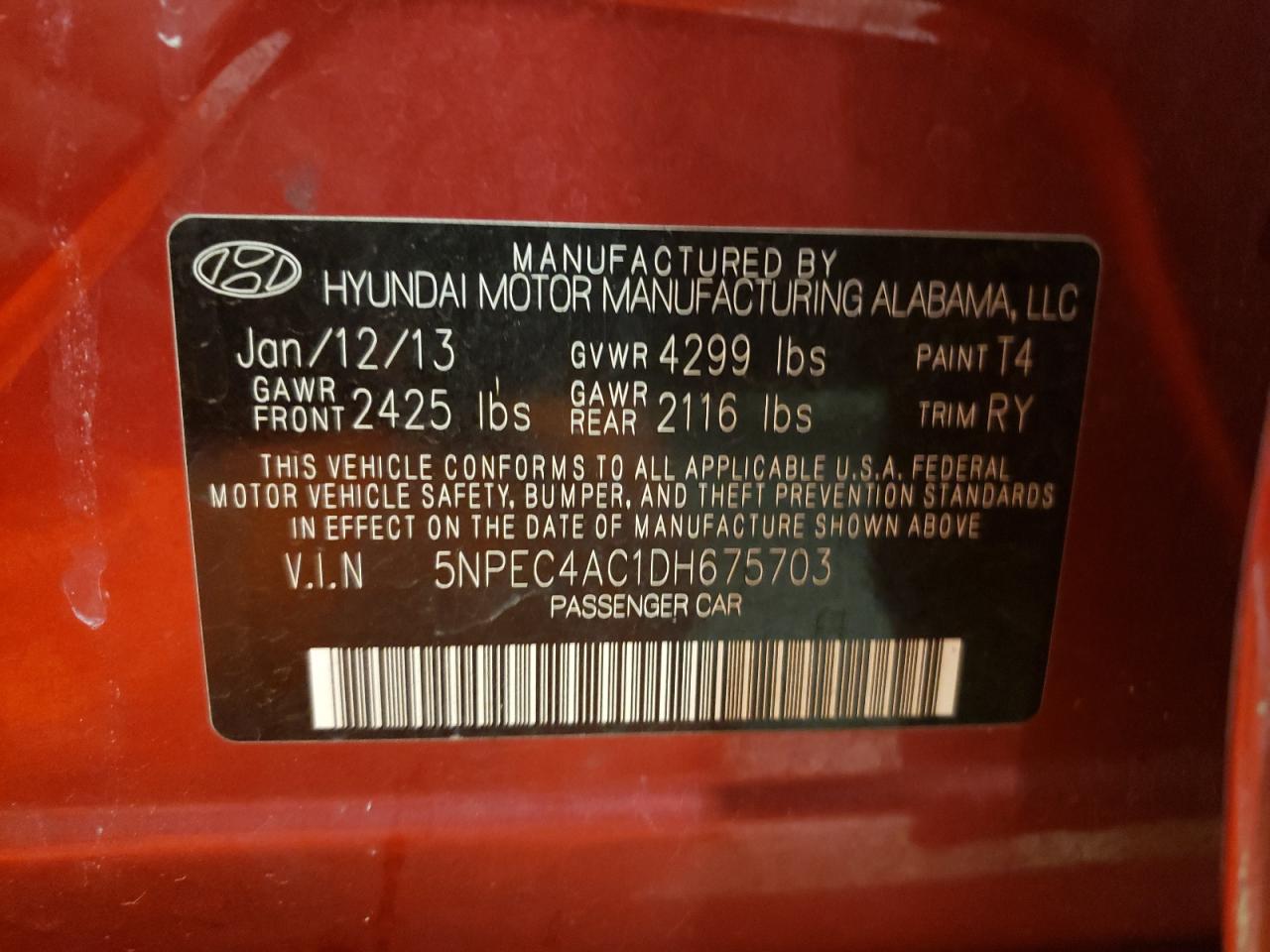 5NPEC4AC1DH675703 2013 Hyundai Sonata Se