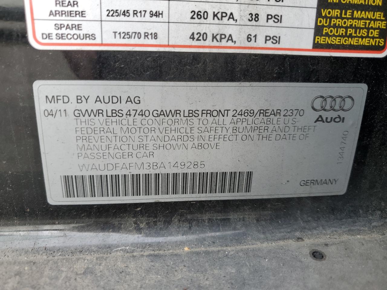 WAUDFAFM3BA149285 2011 Audi A3 Premium