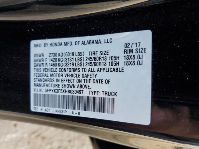 5FPYK3F5XHB030497 Honda Ridgeline Rtl