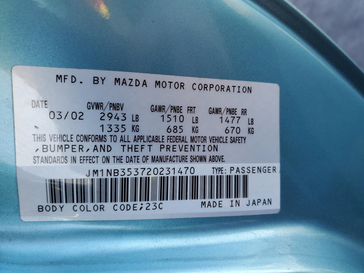 JM1NB353720231470 2002 Mazda Mx-5 Miata Base