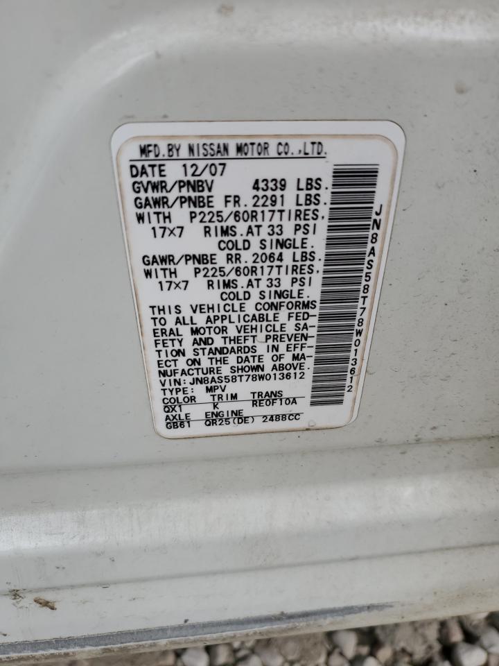 JN8AS58T78W013612 2008 Nissan Rogue S