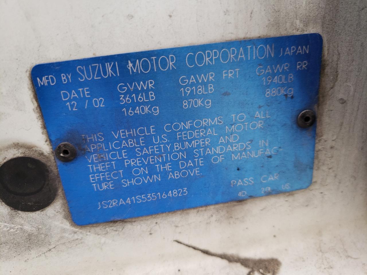 js2ra41s535164823 JS2RA41S535164823 2003 Suzuki Aerio S