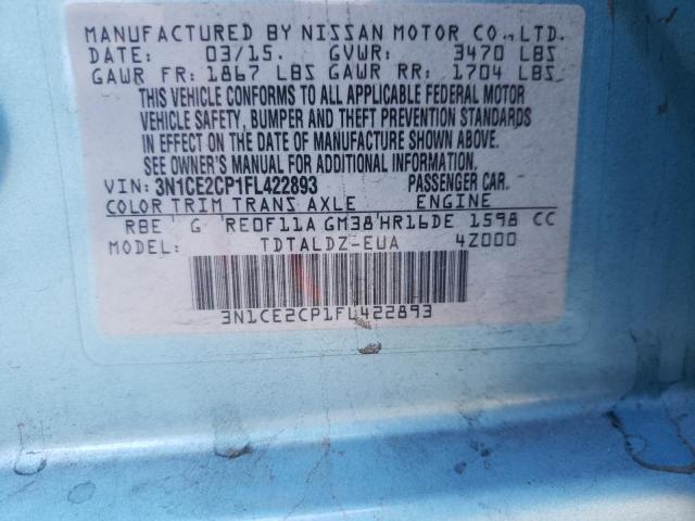 3N1CE2CP1FL422893 Auction: COPART Lot: 70766823 Location: CA - ANTELOPE 3N1CE2CP1FL422893 NISSAN VERSA 2015 BLUE Photo 13