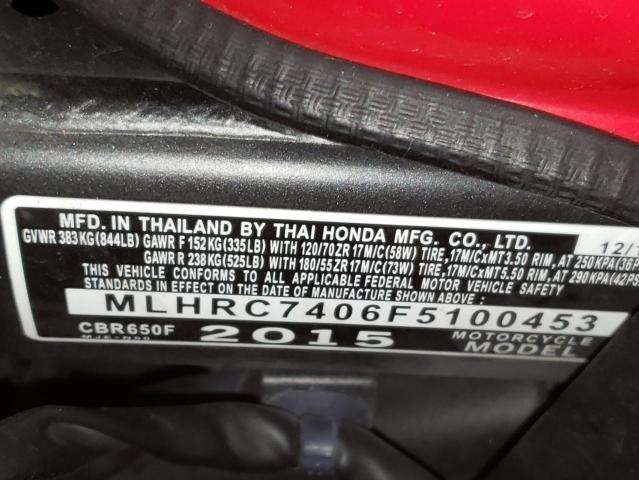 2015 HONDA CBR650 F MLHRC7406F5100453