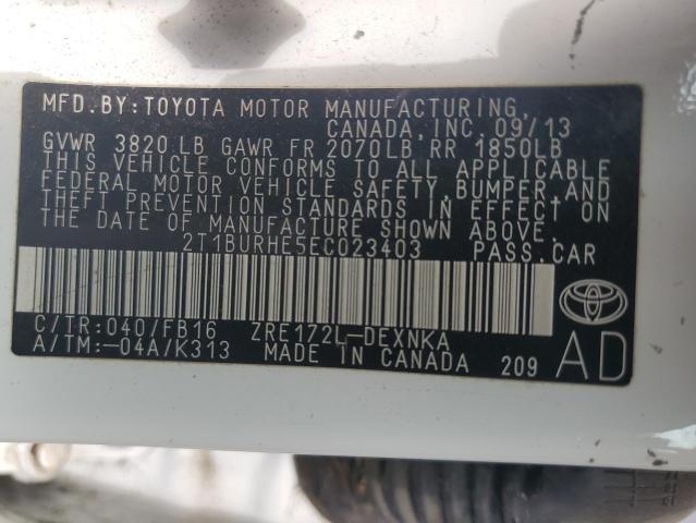 2T1BURHE5EC023403 Toyota COROLLA L
