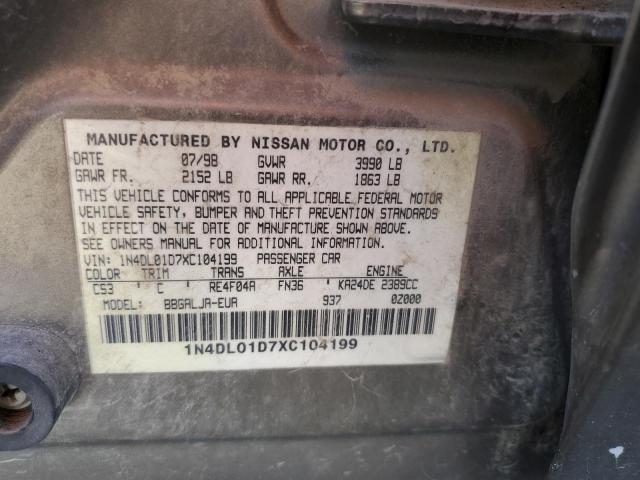 1999 Nissan Altima Xe VIN: 1N4DL01D7XC104199 Lot: 67646613