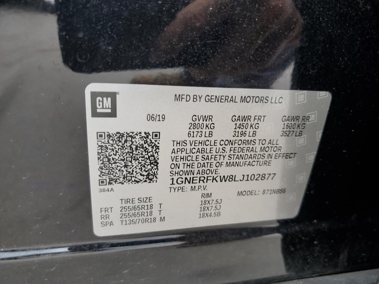 VIN: 1GNERFKW8LJ102877 2020 CHEVROLET TRAVERSE