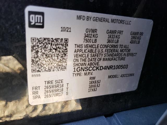 1GNSCCKD4NR100503 Chevrolet Suburban C1500 Lt