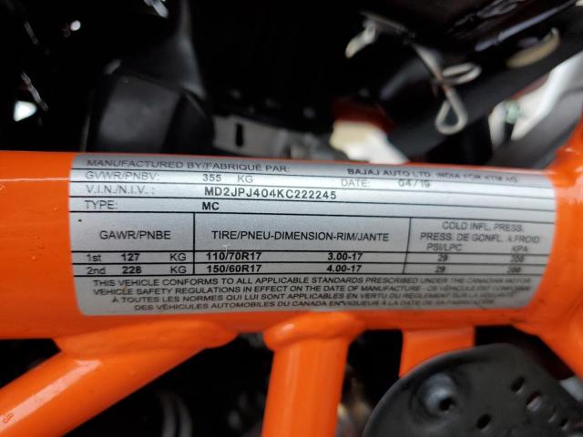 2019 Ktm 390 Duke VIN: MD2JPJ404KC222245 Lot: 42188334