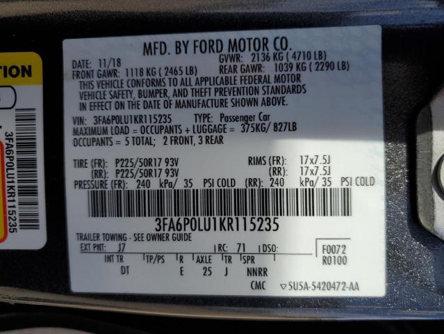 3FA6P0LU1KR115235 Ford Fusion SE 10