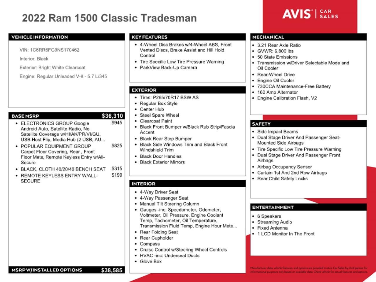 2022 Ram 1500 Classic Tradesman vin: 1C6RR6FG9NS170462