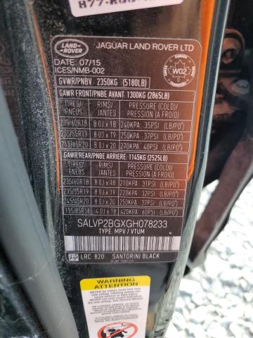2016 LAND ROVER RANGE ROVE - SALVP2BGXGH078233