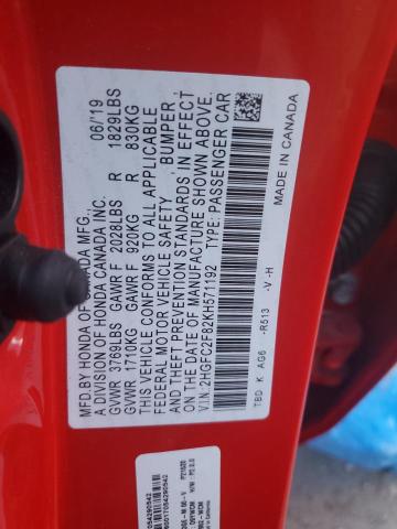 2HGFC2F82KH571192 Honda Civic Sport