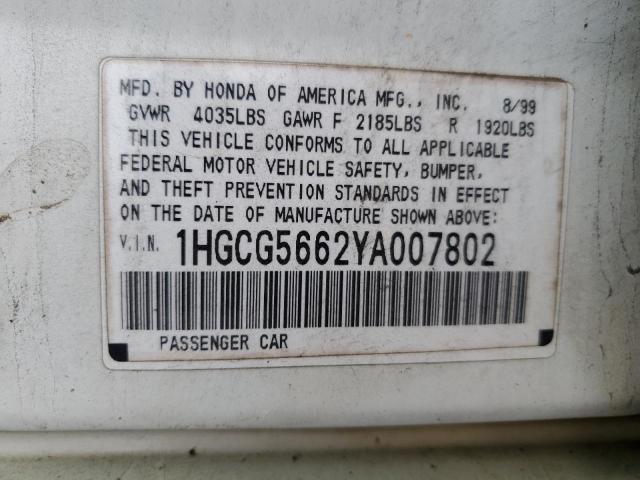 1HGCG5662YA007802 2000 Honda Accord Ex