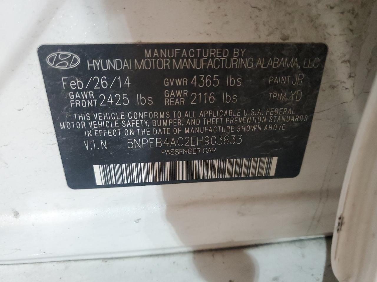 5NPEB4AC2EH903633 2014 Hyundai Sonata Gls