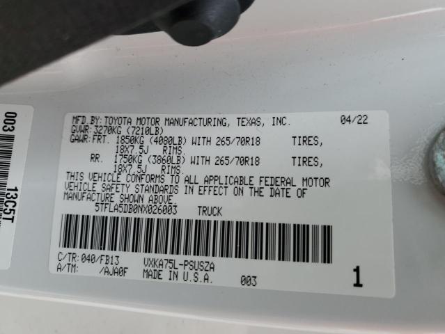 5TFLA5DB0NX026003 Toyota Tundra Crewmax Sr