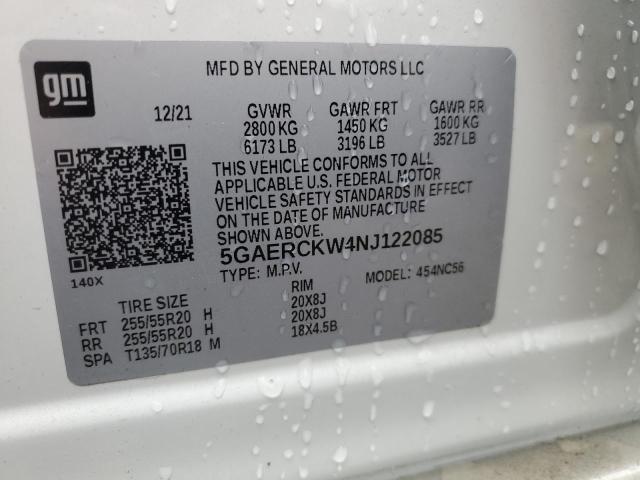 2022 BUICK ENCLAVE PR - 5GAERCKW4NJ122085