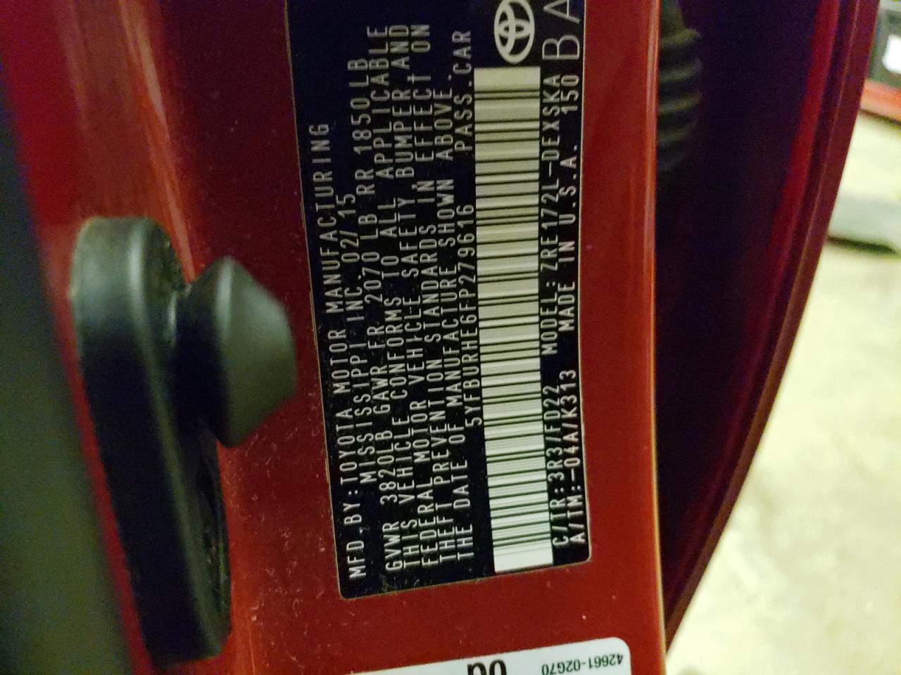 Lot #2179669716 2015 TOYOTA COROLLA L