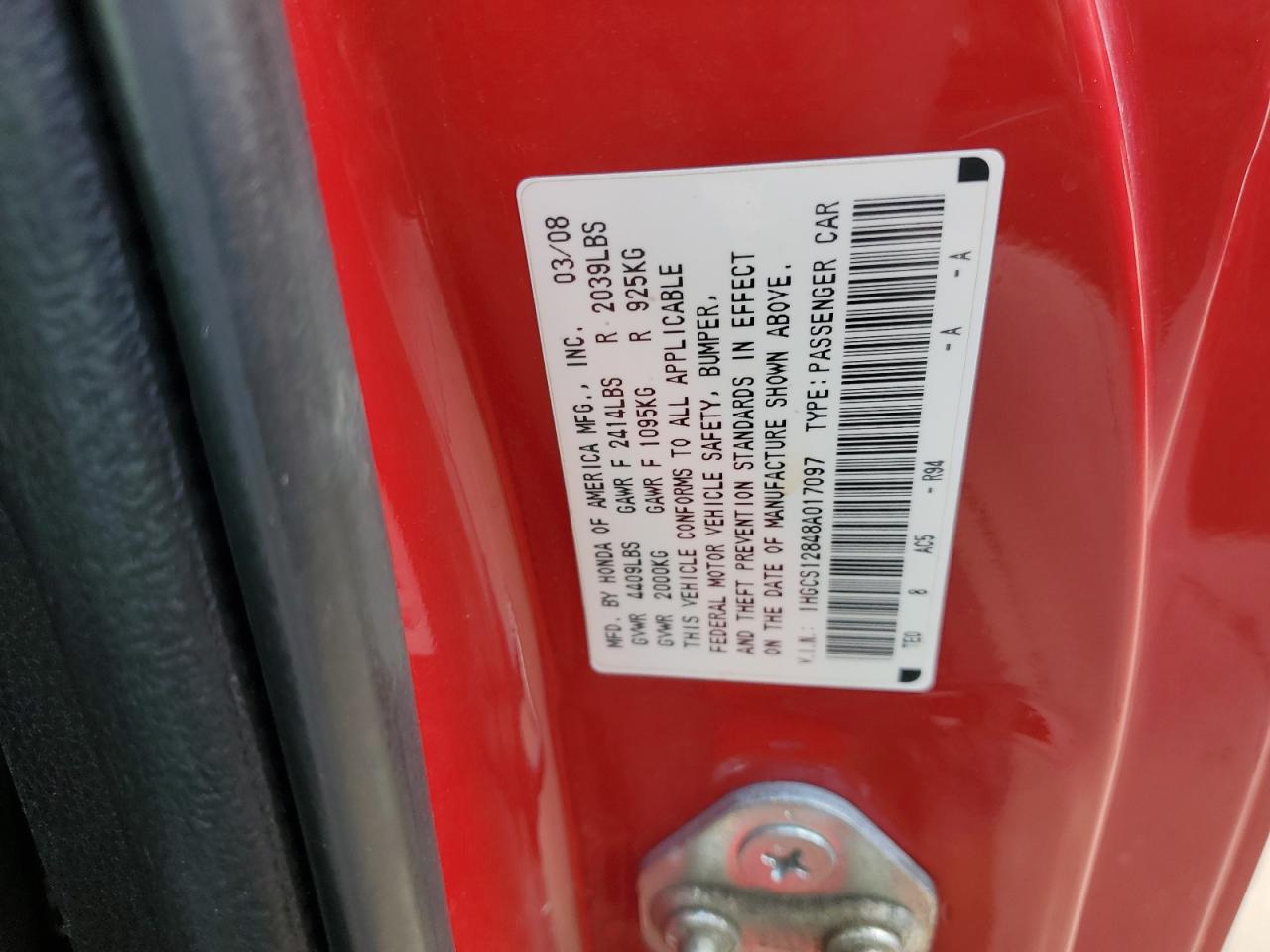 1HGCS12848A017097 2008 Honda Accord Exl