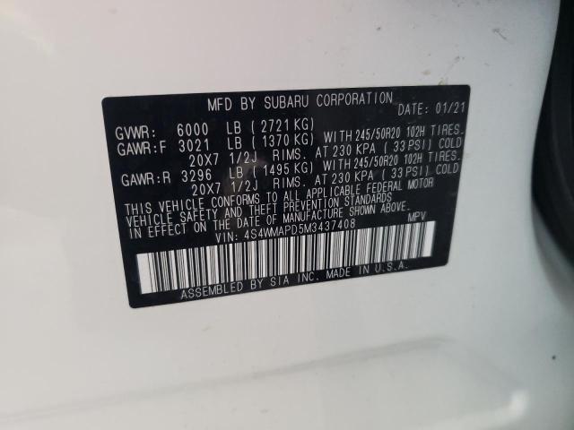 4S4WMAPD5M3437408 | 2021 SUBARU ASCENT LIM