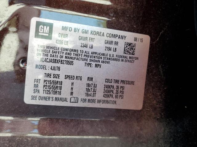 2015 BUICK ENCORE with REAR END damage, VIN KL4CJASBXFB270505