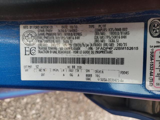 2011 Ford Fiesta Ses VIN: 3FADP4FJ2BM152615 Lot: 73822103