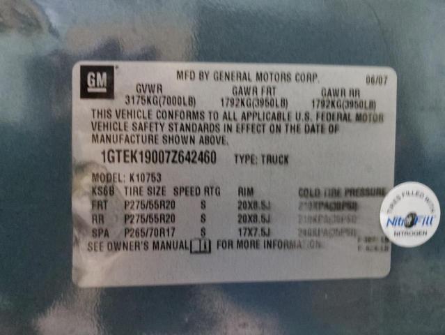 2007 GMC New Sierra K1500 VIN: 1GTEK19007Z642460 Lot: 73155243