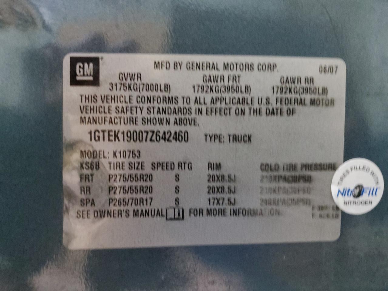 1GTEK19007Z642460 2007 GMC New Sierra K1500