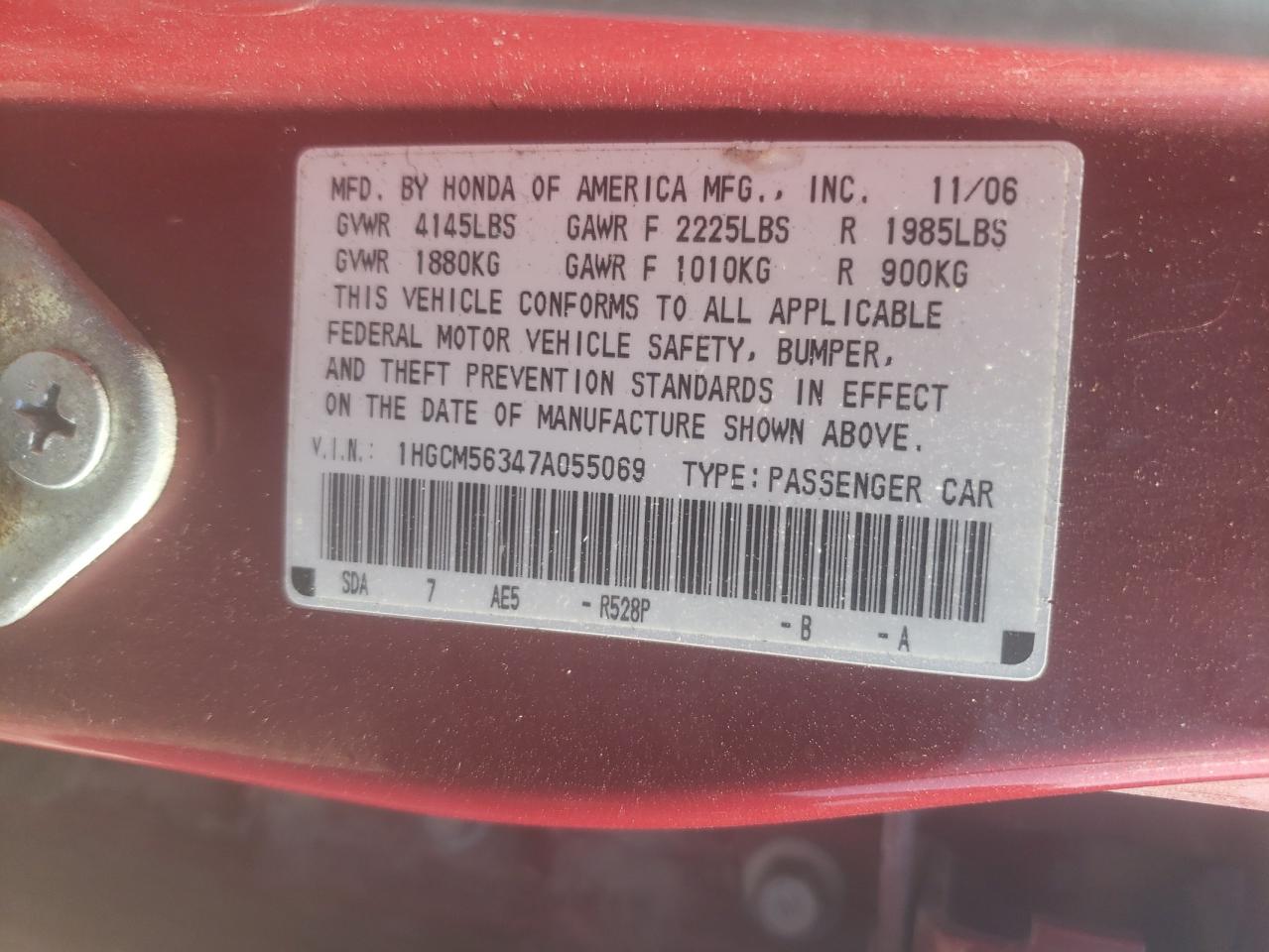 1HGCM56347A055069 2007 Honda Accord Se 1HGCM56347A055069 2007 Honda Accord Se