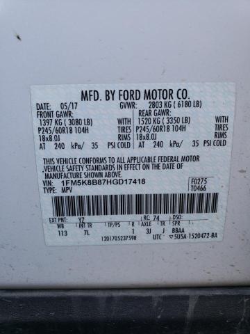 1FM5K8B87HGD17418 Ford EXPLORER