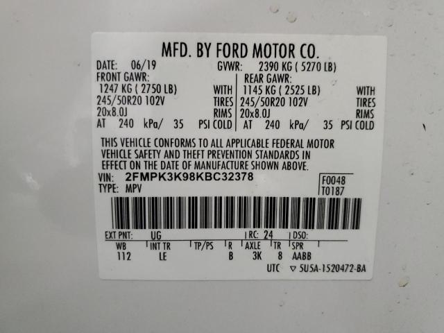 2FMPK3K98KBC32378 2019 FORD EDGE, photo no. 13