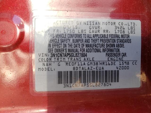 2016 NISSAN VERSA S - 3N1CN7AP5GL827804