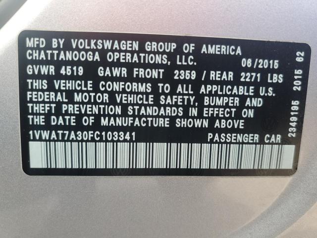 2015 VOLKSWAGEN PASSAT S - 1VWAT7A30FC103341