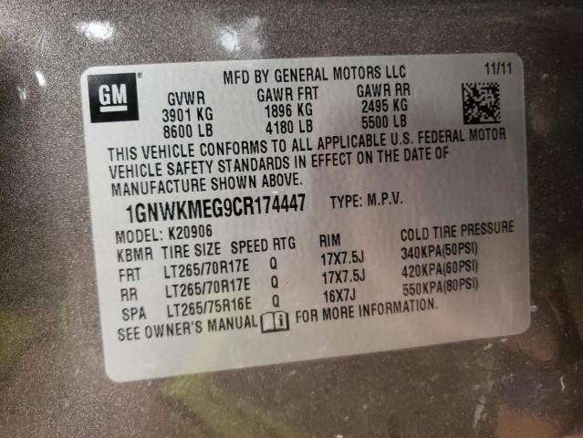 2012 Chevrolet Suburban K2500 Lt VIN: 1GNWKMEG9CR174447 Lot: 72075223