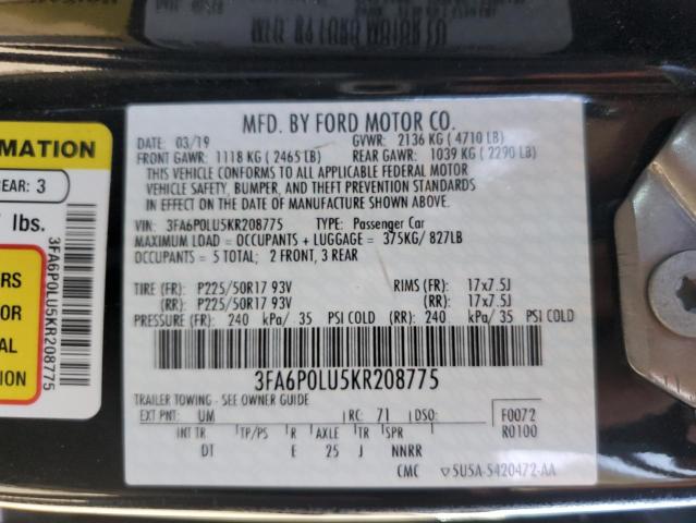 2019 FORD FUSION SE - 3FA6P0LU5KR208775