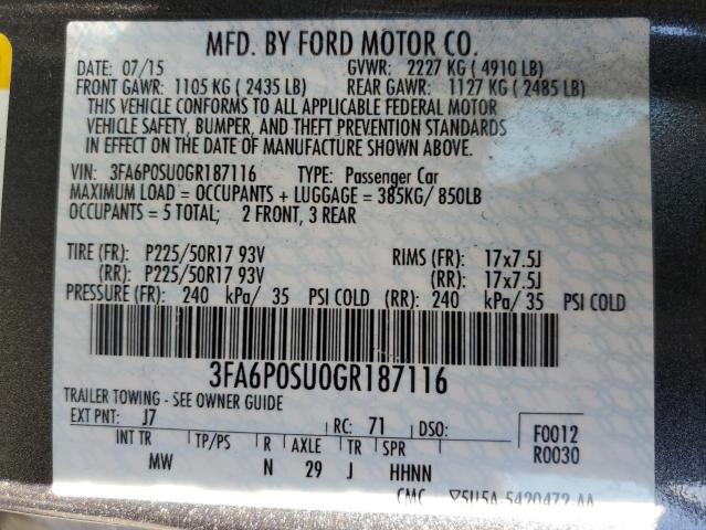 3FA6P0SU0GR187116 | 2016 FORD FUSION TIT