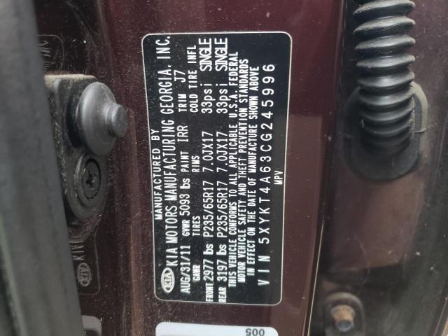 2012 Kia Sorento Base VIN: 5XYKT4A63CG245996 Lot: 50595664