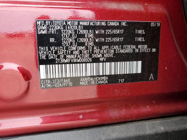 2019 TOYOTA RAV4 XLE - 2T3RWRFVXKW008926