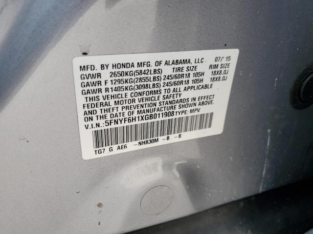5FNYF6H1XGB011908 Honda PILOT LX