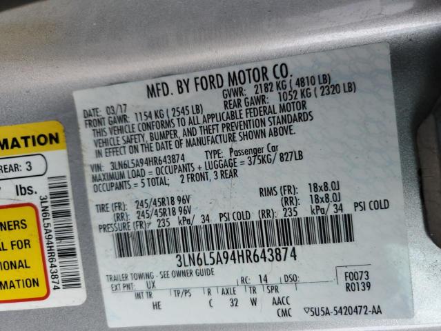 2017 LINCOLN MKZ PREMIE 3LN6L5A94HR643874