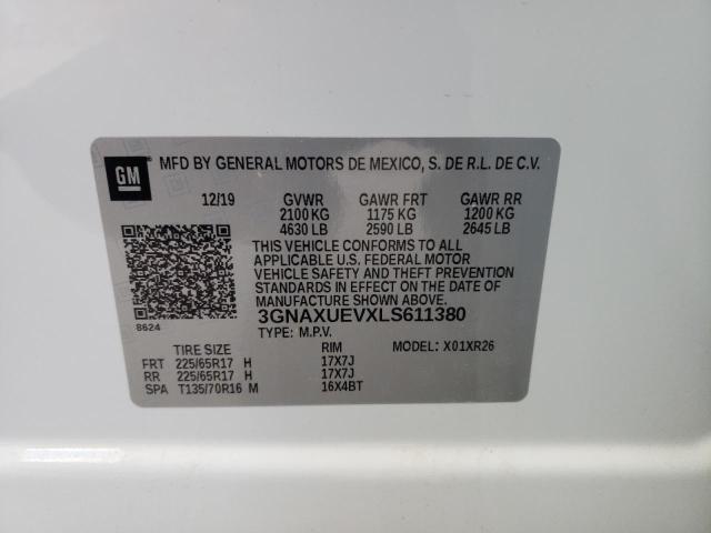 3GNAXUEVXLS611380 | 2020 CHEVROLET EQUINOX LT