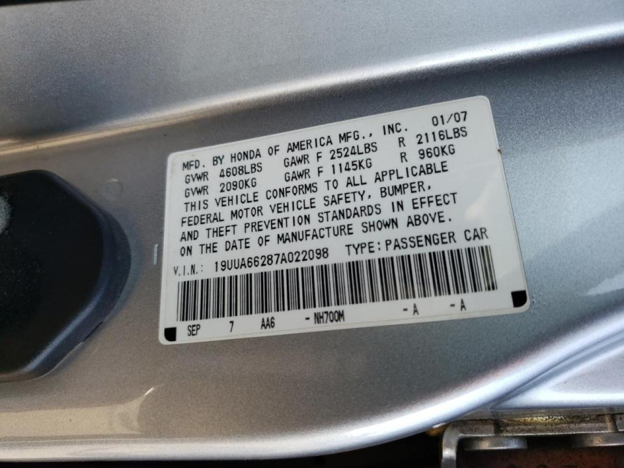 19UUA66287A022098 2007 Acura Tl