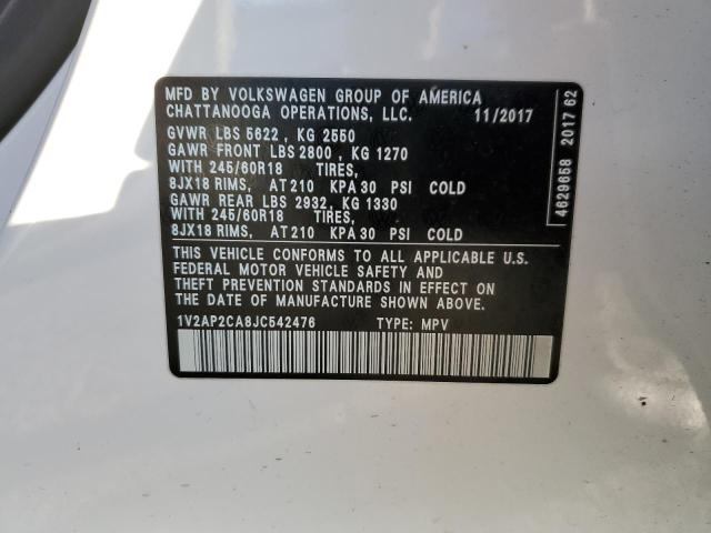 2018 VOLKSWAGEN ATLAS S - 1V2AP2CA8JC542476