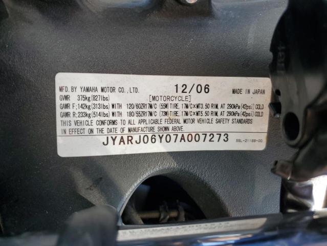 2007 YAMAHA YZFR6 S JYARJ06Y07A007273