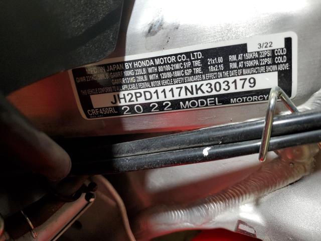 2022 HONDA CRF450 RL - JH2PD1117NK303179